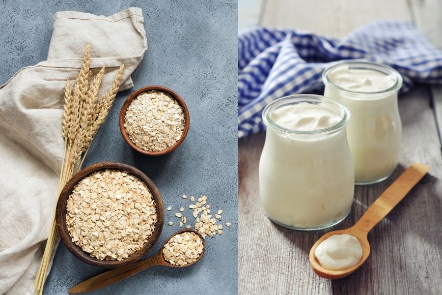 làm mỏng, dưỡng ẩm môi với yến mạch và sữa chua