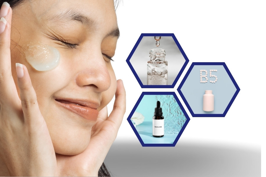 Phục hồi da sau nặn mụn bằng kem dưỡng ẩm có các thành phần như HA, B5, Peptide