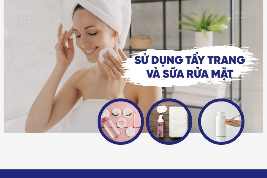 Dùng sữa rửa mặt và tẩy trang là các bước không thể thiếu trong quá trình phục hồi da sau mụn