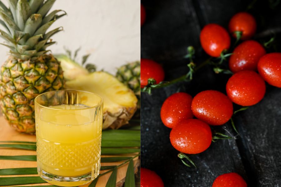 Nước ép dứa cà chua là loại nước ép trắng da và chống lão hóa 