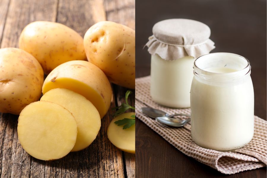 Dùng hỗn hợp khoai tây và sữa chua để trị da tay bị nổi đốm nâu