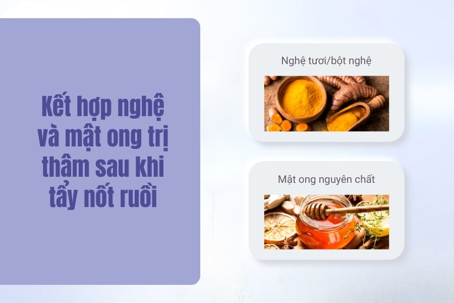 Mật ong kết hợp cùng với nghệ tươi trị thâm sau khi tẩy nốt ruồi