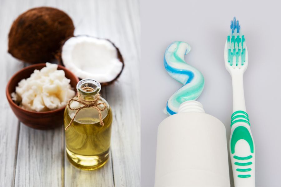 sử dụng kem đánh răng và dầu dừa để trị thâm môi