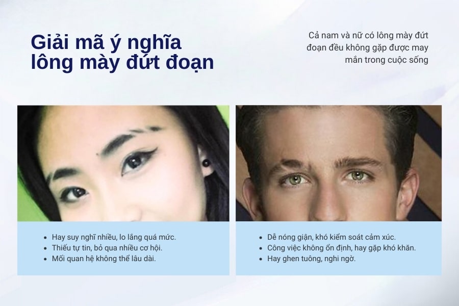 Giải mã bí ẩn về tướng số, vận mệnh của người sở hữu chân mày đứt đoạn Giải mã bí ẩn về tướng số, vận mệnh của người sở hữu chân mày đứt đoạn