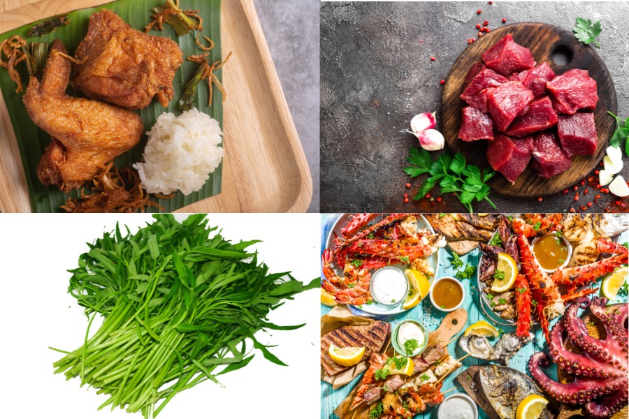 Peel da xong kiêng ăn gì? Hạn chế những thực phẩm gây viêm như thịt gà, rau muống, thịt bò,.. peel da có kiêng ăn gì