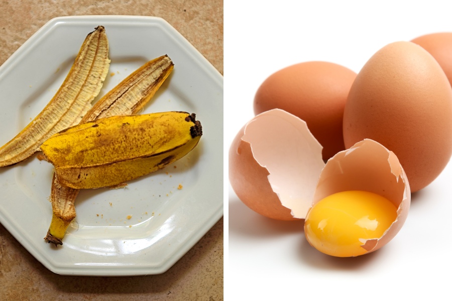 Xay nhuyễn vỏ chuối trộn cùng lòng đỏ trứng gà trị mụn