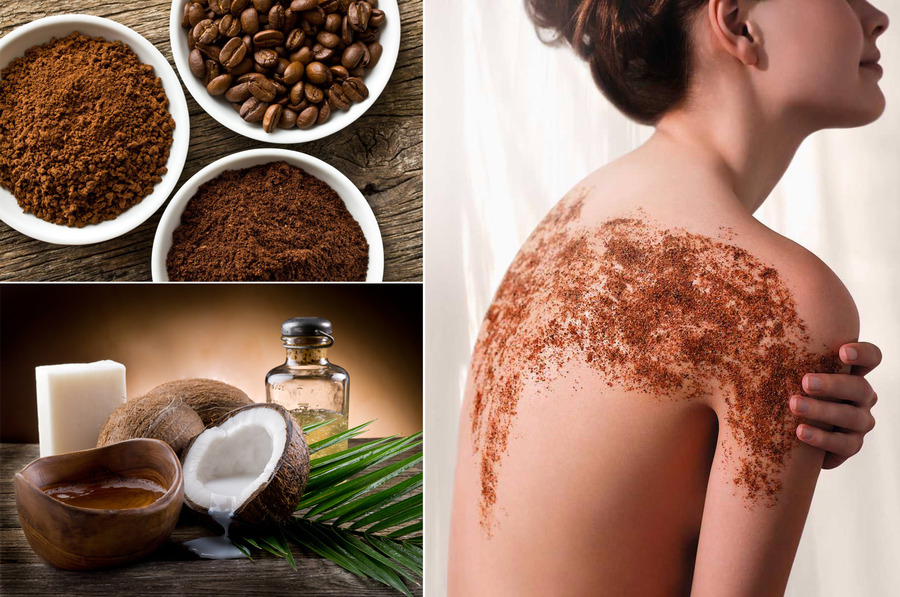 Tắm trắng bằng bột cafe với dầu dừa vừa giúp làm sáng da, vừa thúc đẩy sản sinh collagen